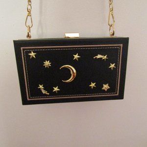 Celestial Moon and Stars Black Chest Crossbody Bag